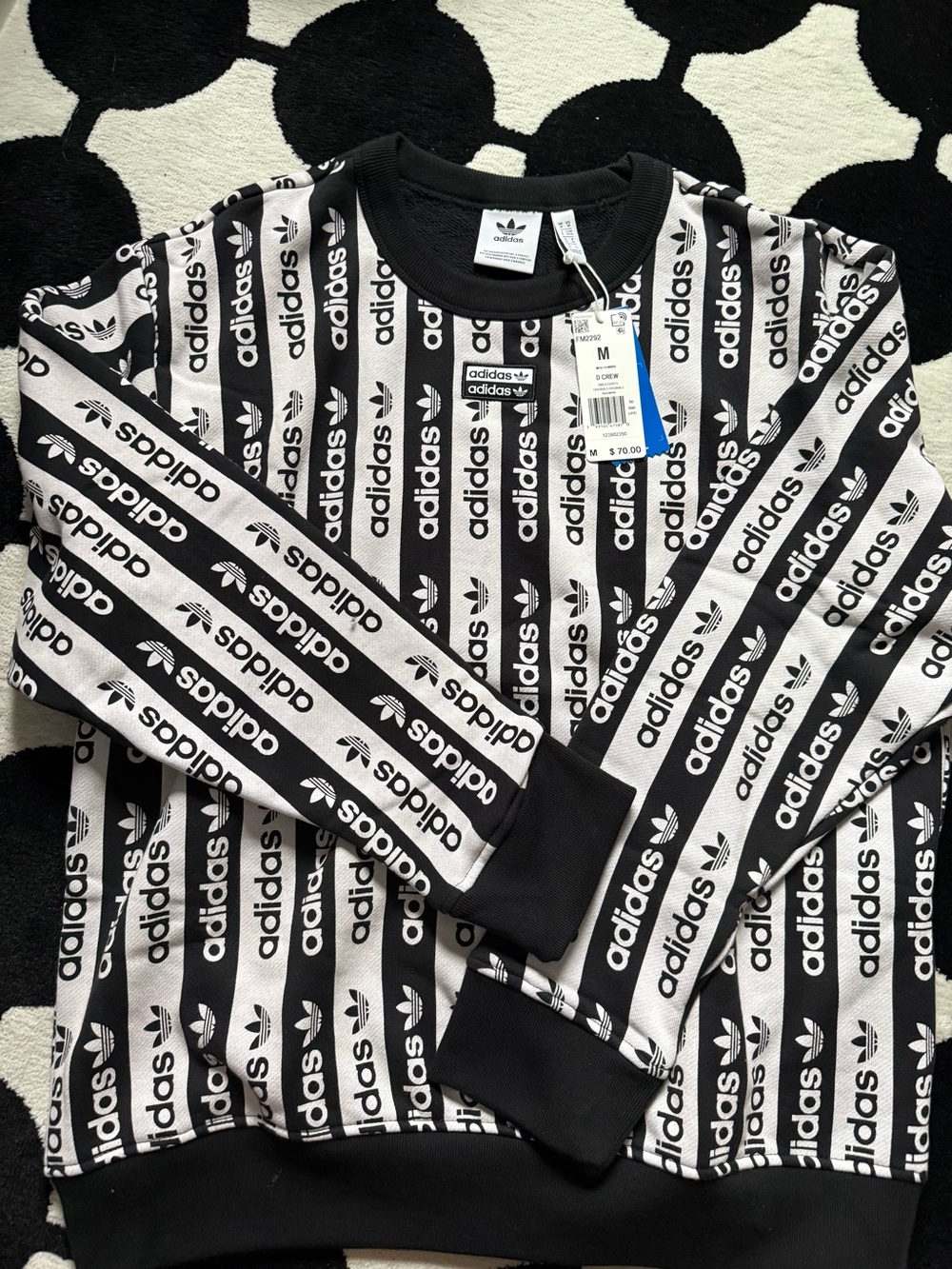 adidas Black & White Logo Stripe Crewneck Sweatshirt